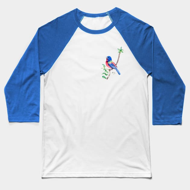 Watercolor Painted Bunting Baseball T-Shirt by ptowndanig
